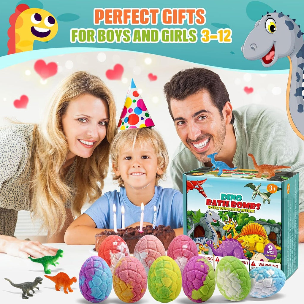 Gifts for Kids Dinosaur Bath Bombs, 9 Pack Natural and Organic Dino Bath Bombs Bubble Bath Gift Set, Perfect Birthday Gifts for Boys Girls 3-12