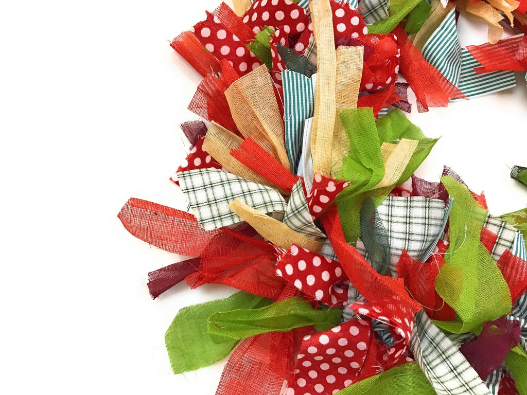 Christmas Wreath Multi Colour Recycled Fabric Wreaths round 30 Cm X 30 Cm
