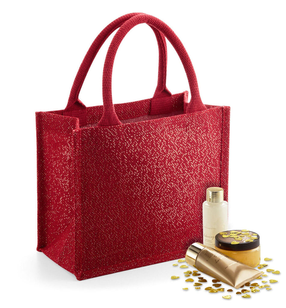 Small Hessian Jute Gift Bag Gold Shimmer Birthday Christmas Present Carry Bags