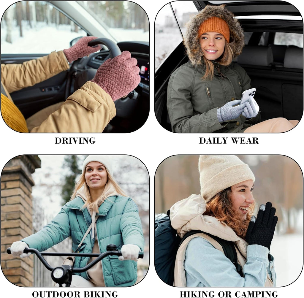 Women Winter Gloves, Warm Soft Touchscreen Gloves Thermal Knit Fleece Lined Glove Elastic Cuff Womens Gloves for Cold Weather