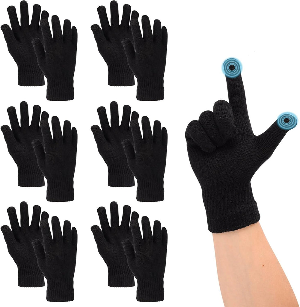6 Pairs Winter Gloves - Knitted Magic Touch Screen Thermal Mittens for Phone Use, Outdoor Activities