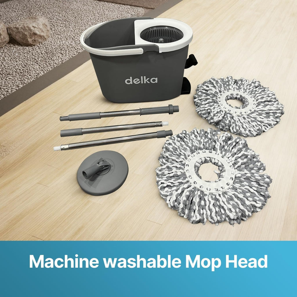 Spin Mop and Bucket Set – Easy Foot Pedal Water Removal, 360° Swivel Motion, Includes 2 Microfibre Mop Heads, All-Surface Cleaning, Splash Guard for Clean Mopping – Mop and Buckets Sets