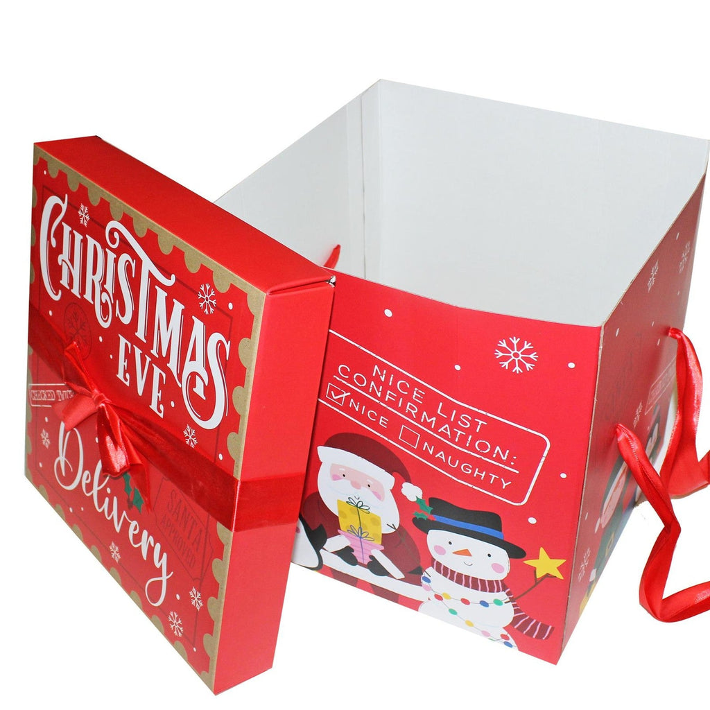 Christmas Eve Gift Box with Ribbon Bow 'Flat Pack' 28Cm X 27.5Cm - Characters