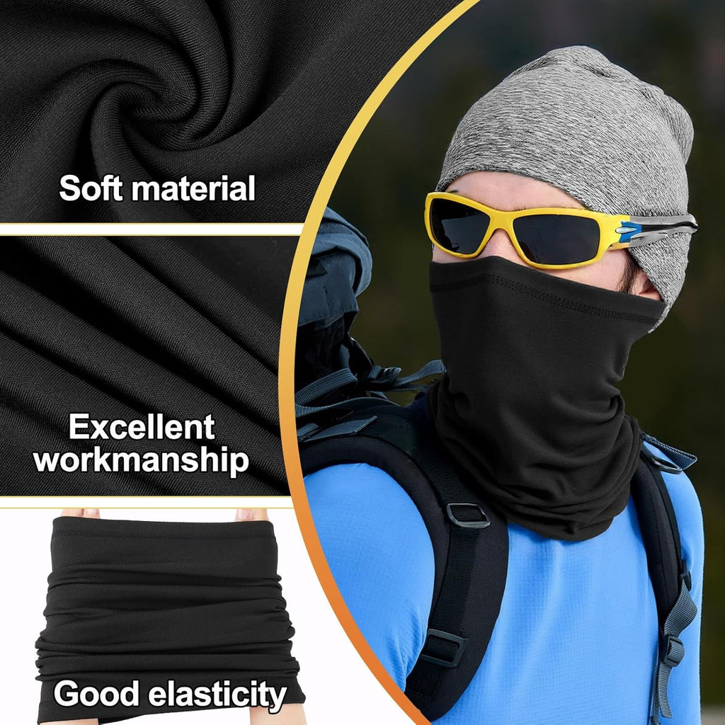 2 Pcs Winter Neck Warmer Snood for Men Women Windproof Neck Gaiter Fleece Bandana Face Covering Mask for Cycling Motorbike Hiking Bike Skiing Running Outdoor Sports Black & Grey