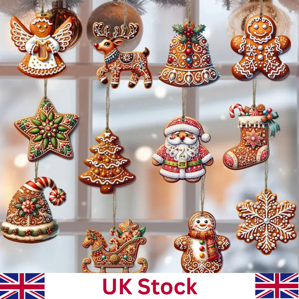 12PCS Christmas Tree Decoration Wooden Gingerbread Motifs Christmas Decoration