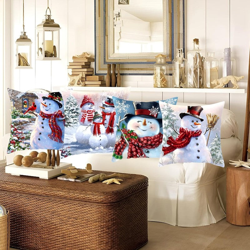 4 Pack Christmas Pillow Cushion Cover Sofa Couch Pillowcases for Xmas Decor 18''