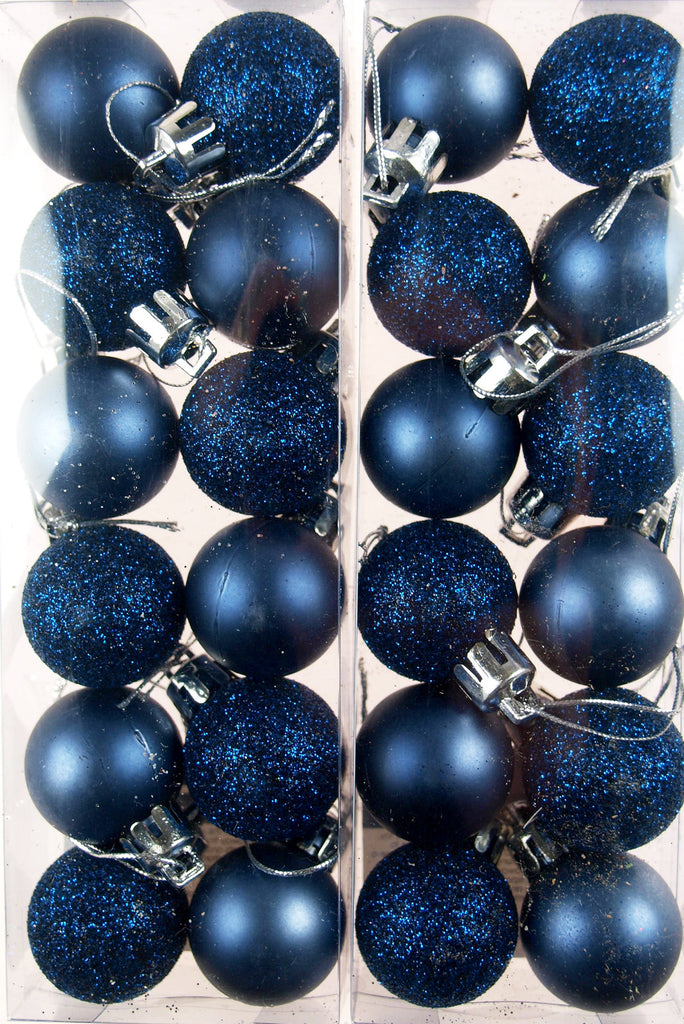 Mini Christmas Navy Blue Glitter Tree Baubles Decorations (Set of 24)