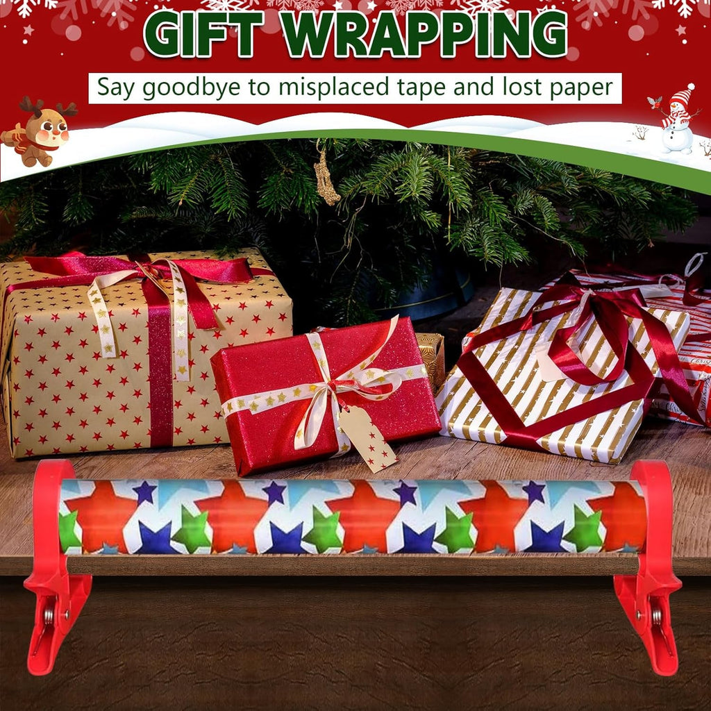 2Pcs Wrapping Paper Cutter, Wrapping Paper Holder, Tabletop Gift Wrapping Tool with Tape Dispenser, Gift Wrap Clamp for Christmas Birthdays Gifts Packaging
