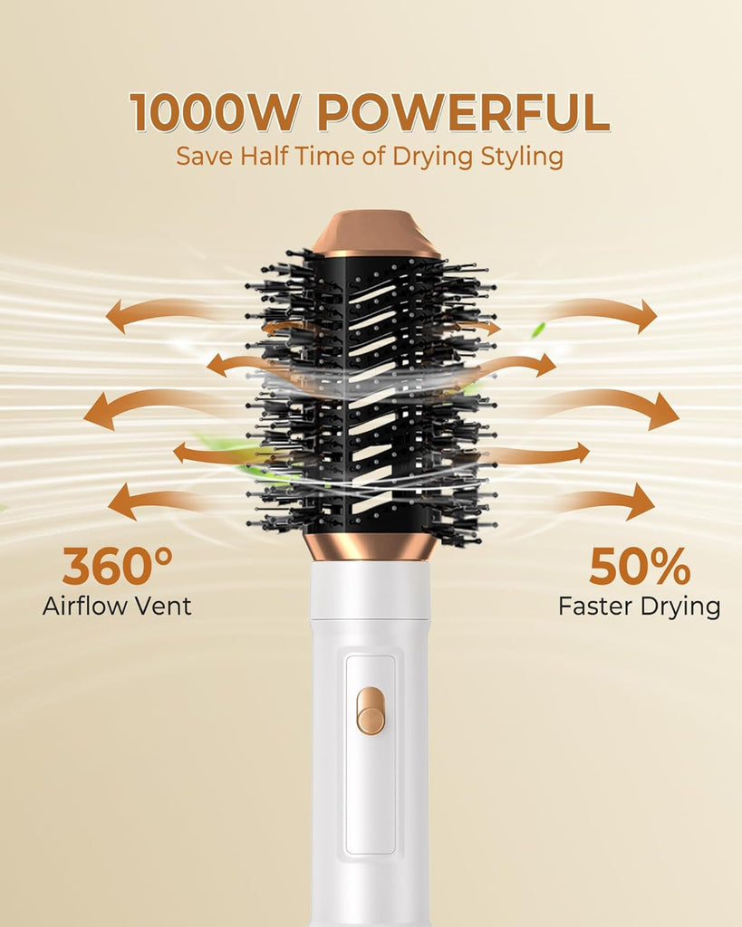 6 in 1 Hair Styler,  Hair Dryer Brush with Automatic Hair Wrap Curler, Thermal Brush, Hot Airbrush Airstyler, Hair Straightener, Magic Styler Gift Set for Women Volume, Curls, Styling - White