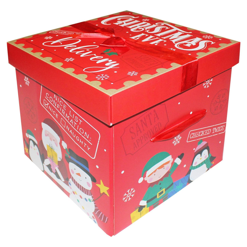 Christmas Eve Gift Box with Ribbon Bow 'Flat Pack' 28Cm X 27.5Cm - Characters