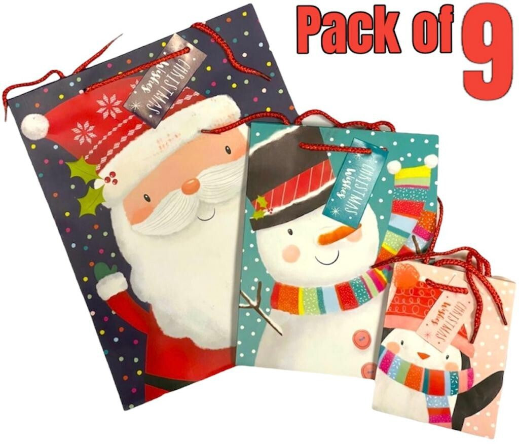 9 X Santa Christmas Gift Bags Wrapping Present Party Paper Carrier Bag Xmas Bags