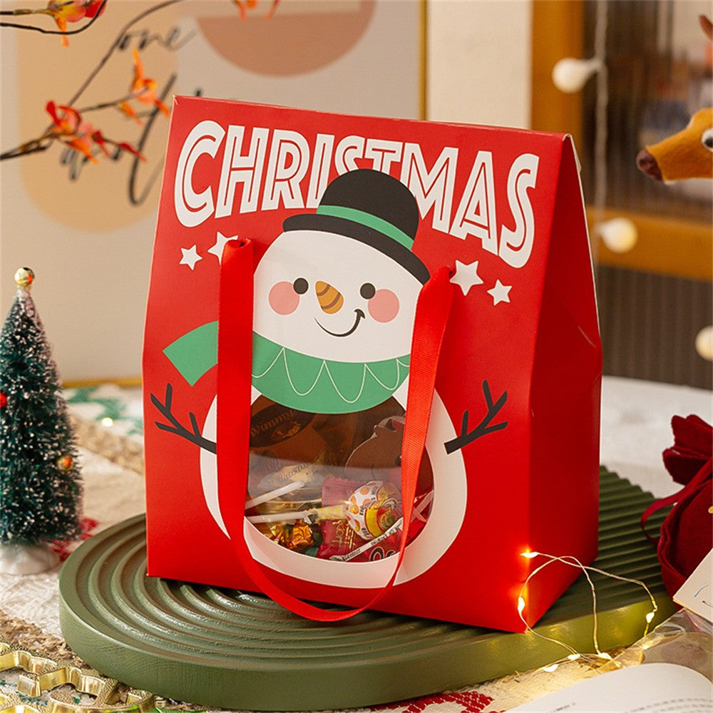 Christmas Santa Window Paper Box with Handle Candy Cookie Gift Packaging Bags