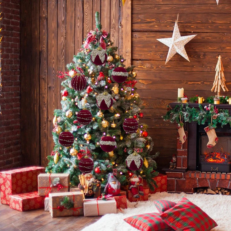 Christmas Bauble Decoration Hanging Tree 12 Piece 6Cm Bauble Set Burgundy