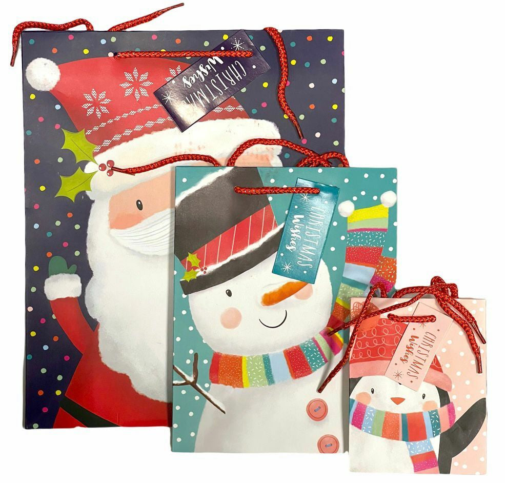 9 X Santa Christmas Gift Bags Wrapping Present Party Paper Carrier Bag Xmas Bags