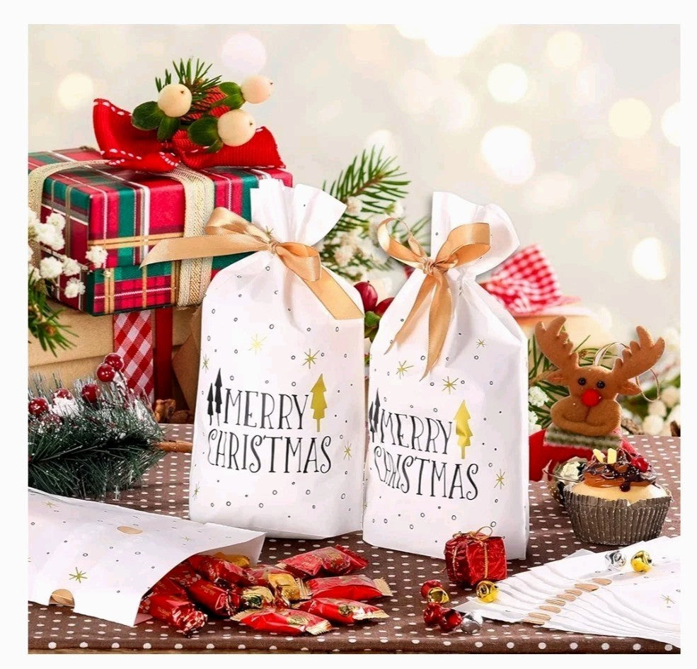 10X Christmas Gift Bag Candy Party Santa Sack Sweet Treat Drawstring Goody Bag