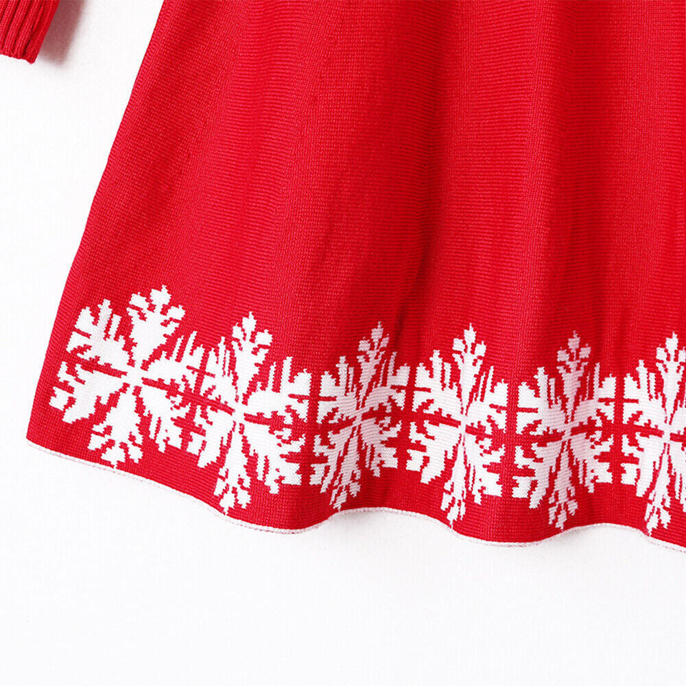 UK Kids Girls Christmas Elk Knitted Sweater Winter Warm Long Sleeve Jumper Dress