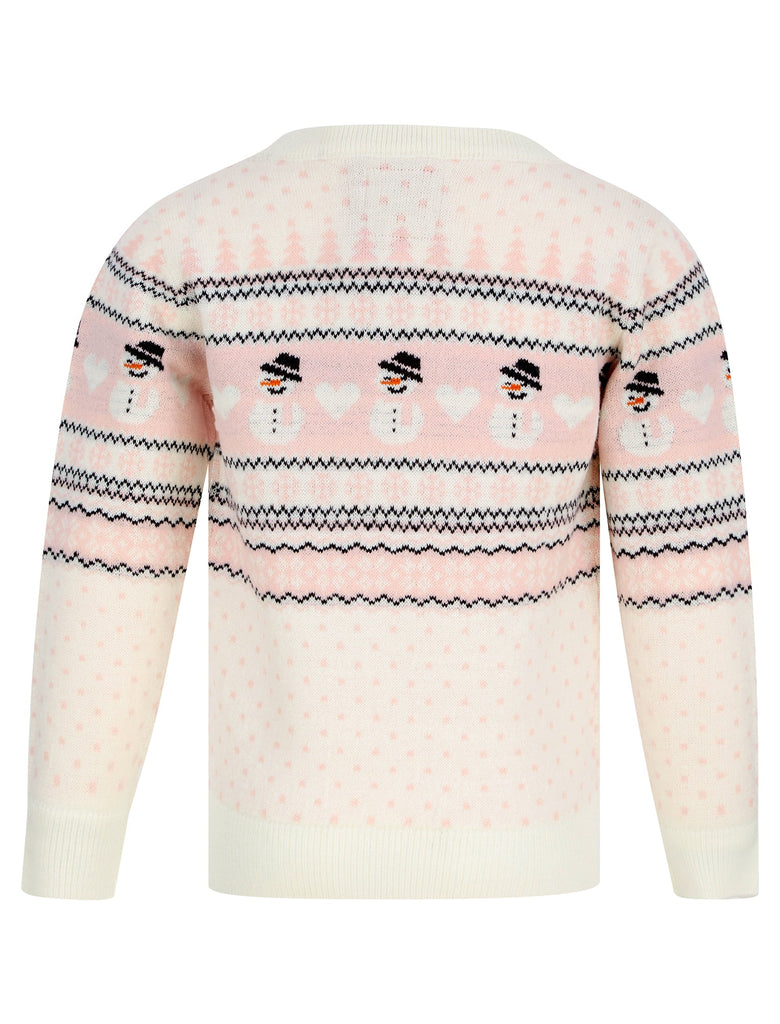 Kids Girls Christmas Jumper Snowman Jacquard Nordic Fairisle Xmas Sweater