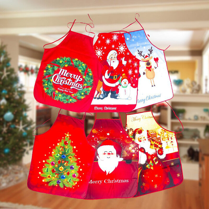 Women Men Christmas Print Apron Kitchen Restaurant Cooking Work Bib Apron Party