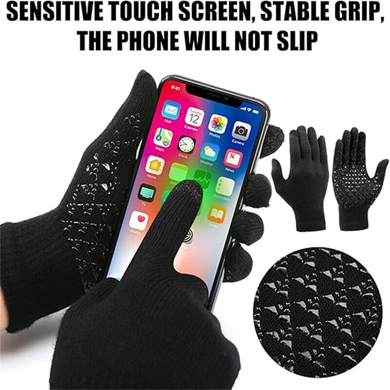 3PCS Hat Scarf Gloves Set Fleece Warm Knit Neck Warmer Wool Thermal Cap Outdoor
