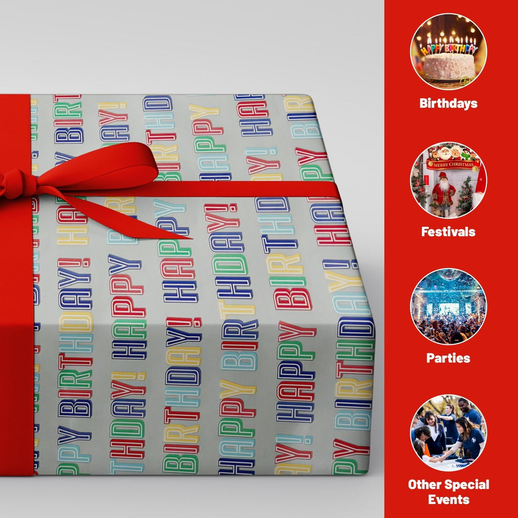 Pack of 4 X 3M Happy Birthday Gift Wrapping Paper Roll - Assorted Designs