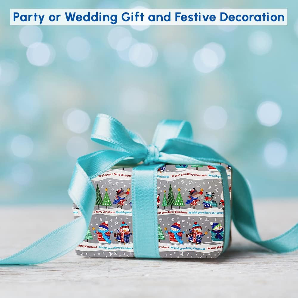 Pack of 4 X 4M Cute Christmas Character Gift Wrapping Paper Roll -Perfect for Christmas, Birthday, Festival, Party or Wedding Gift and Festive Decoration