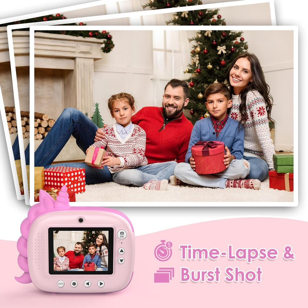 Kids Camera Instant Print, Digital Camera for Kids with No Ink Print Paper & 32G TF Card, Selfie Video Camera with Color Pens for DIY, Fun Gift for Girls Boys 3-14 Years Old (Pink)