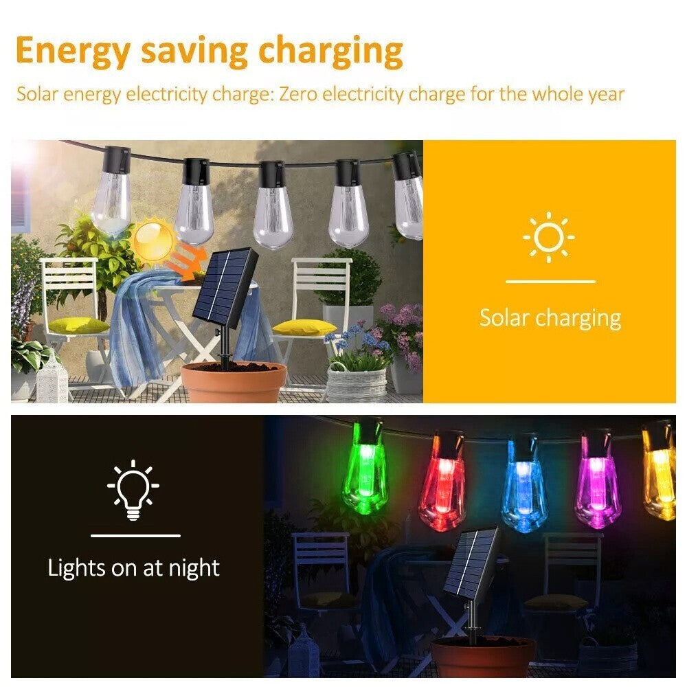 10 LED Solar Powered Retro Bulb String Lights Garden Outdoor Fairy Party Lamp