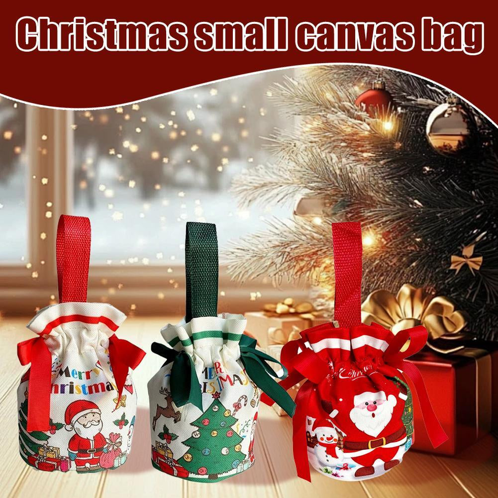 Christmas Drawstring Canvas Gift Bags Reusable Christmas Storage Treat Bags Z4F8
