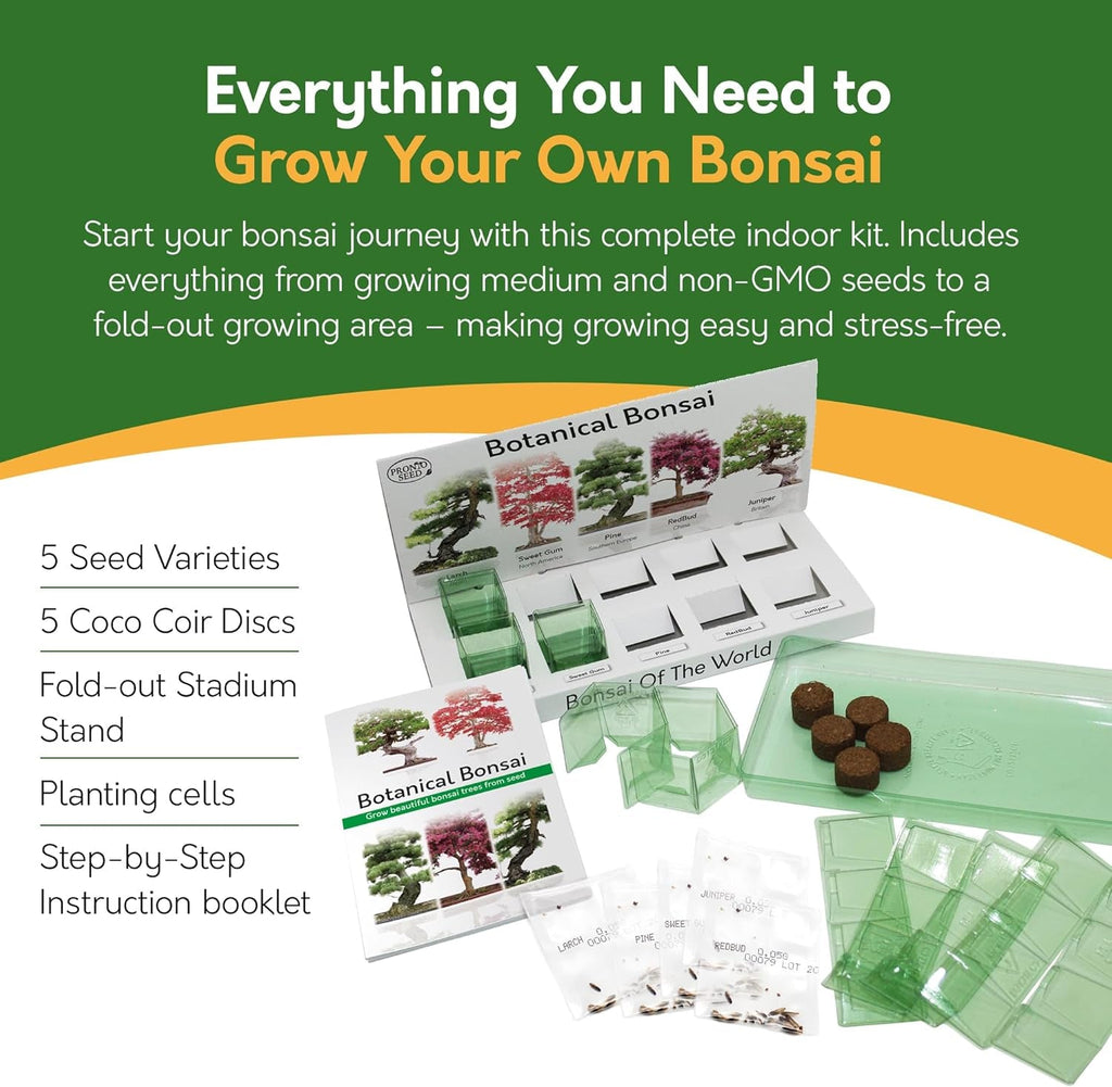 Grow Your Own Bonsai Tree Kit with 5 Seed Varieties - Indoor Growing Set with Sustainable Packaging Display - Gift for Women, Men - Beginner-Friendly