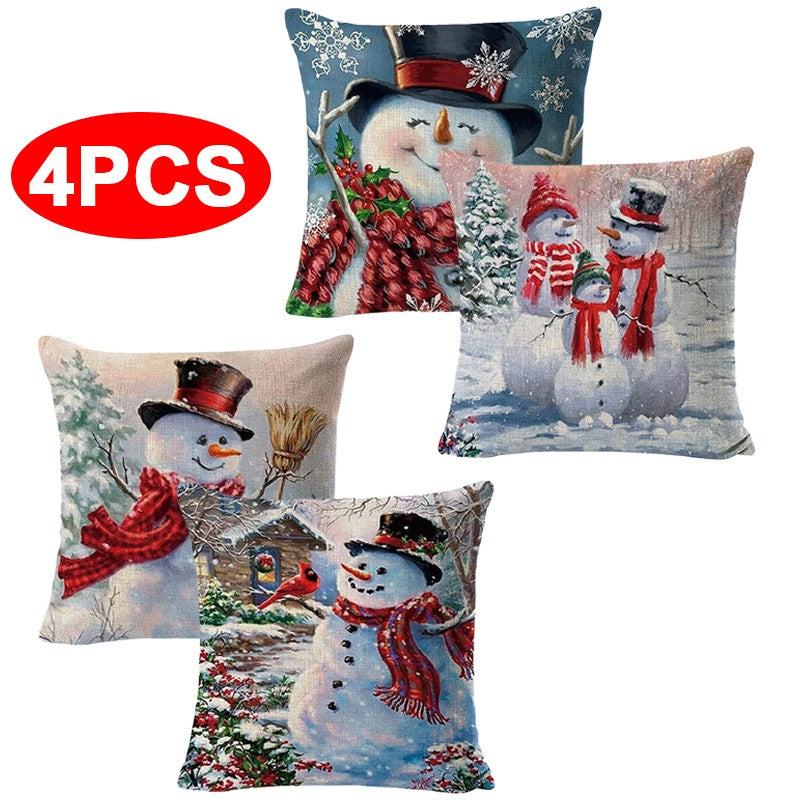 4 Pack Christmas Pillow Cushion Cover Sofa Couch Pillowcases for Xmas Decor 18''