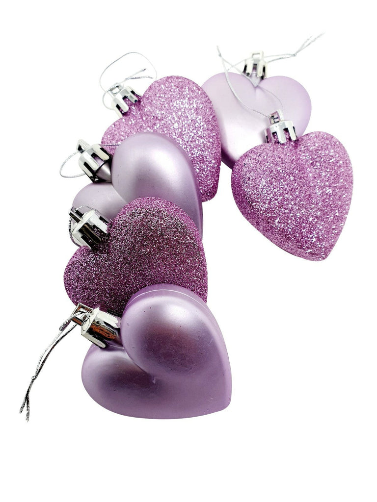 6 Blush Dusty Pink Heart Bauble Christmas Ornament Hanging Tree Decorations