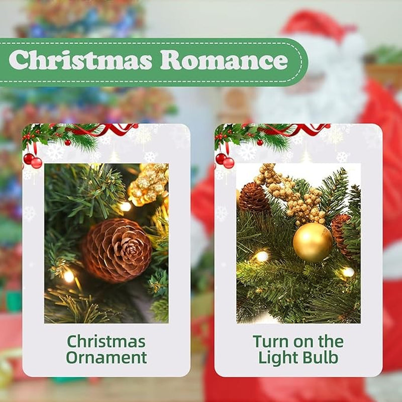 9Ft Pre Lit Christmas Garland Decorations Wreath with LED Lights Xmas Fireplace