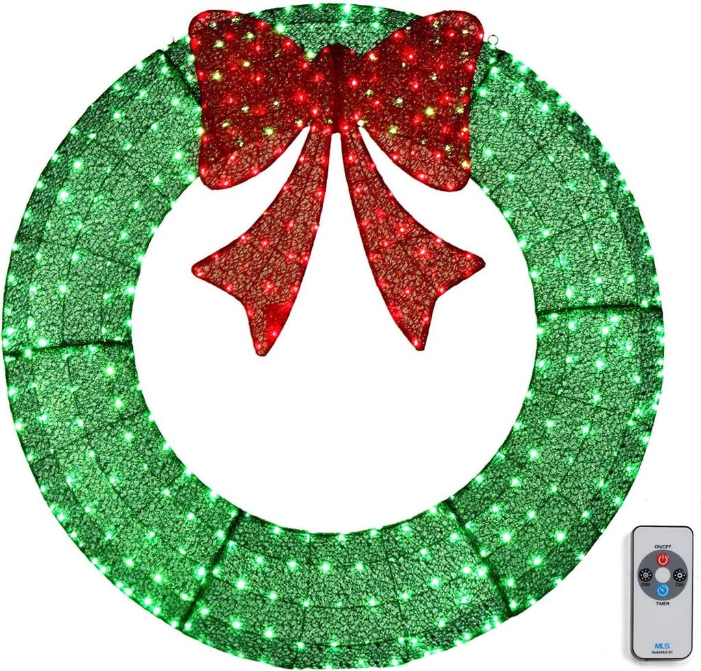 48In Outdoor Lighted Pre-Lit Christmas Wreath for Door Wall Window Holiday Party