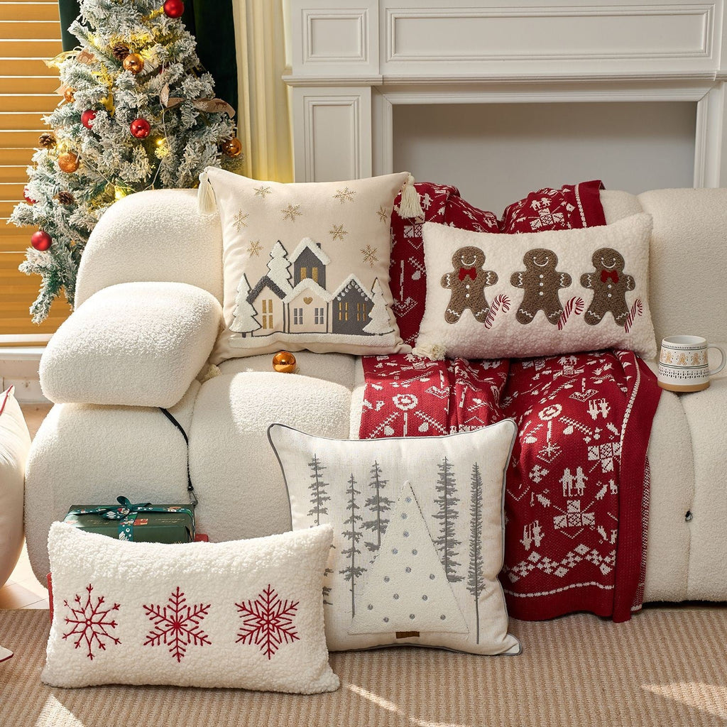 UK Plush Christmas Embroidery Cushion Cover Xmas Luxury Pillow Case Home Decor