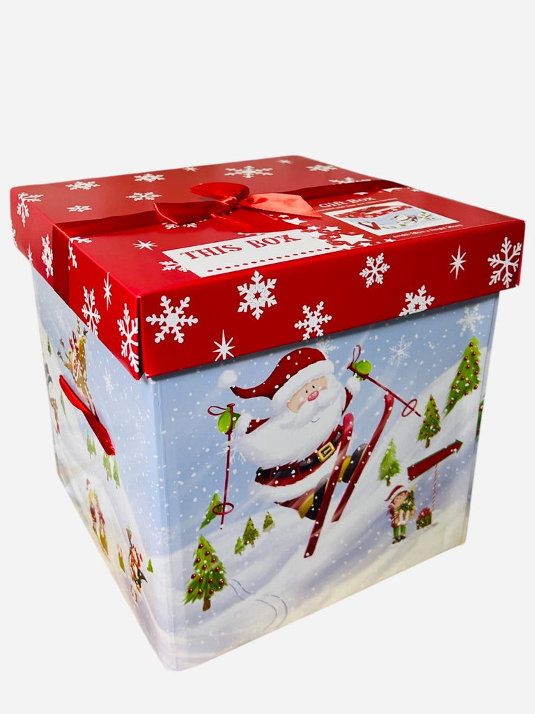 Christmas Eve DIY Large Gift Box with Lid & Bow, Cute XMAS Prints Flat Packed