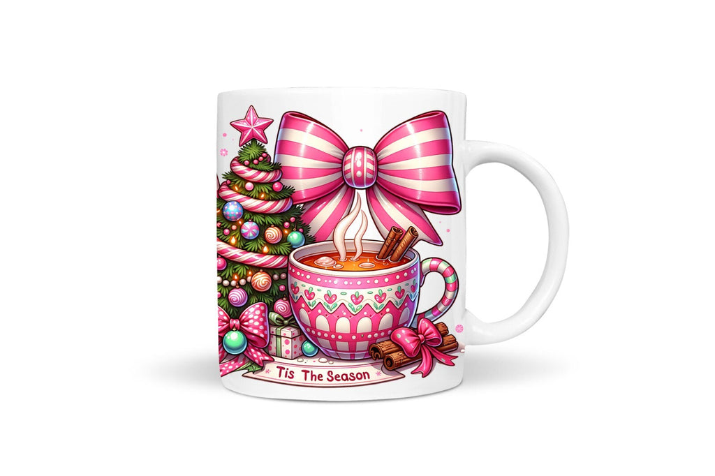 Retro Christmas Tis the Season Mug Gift 11 Oz Ceramic Hot Chocolate Coffee Tea