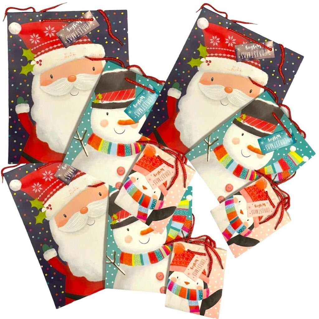 9 X Santa Christmas Gift Bags Wrapping Present Party Paper Carrier Bag Xmas Bags