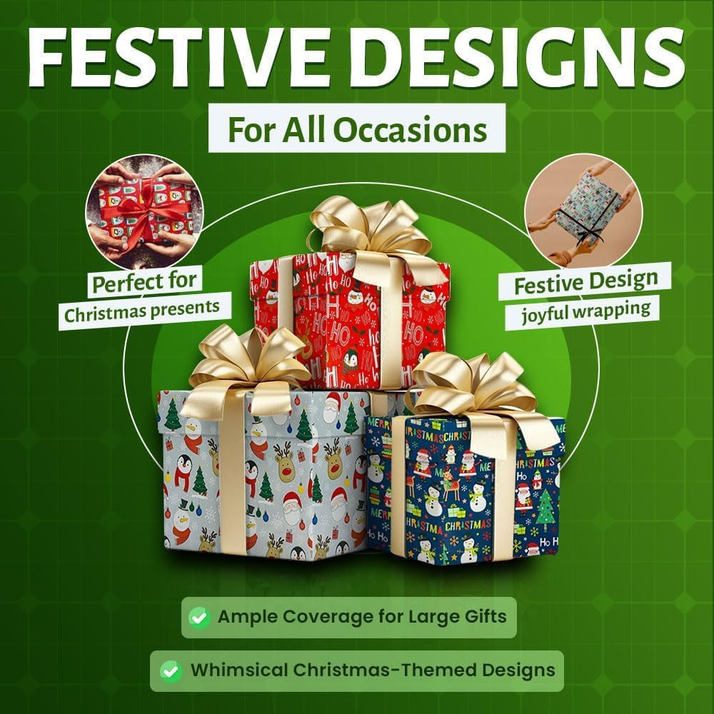 4 X 7M Cute Christmas Wrapping Paper Roll Perfect for Xmas Festive Decoration