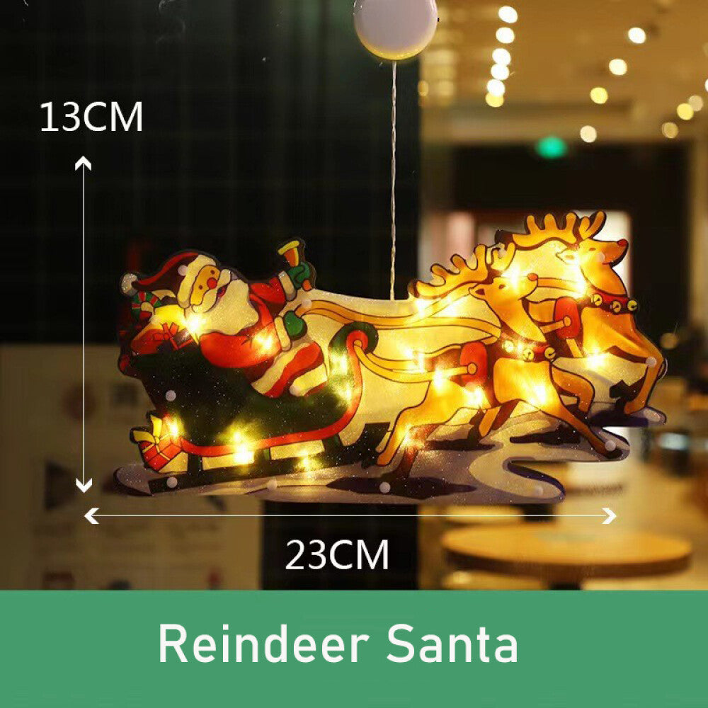 Christmas Window Hanging LED Lights Xmas Ornament Suction Cup Battery Home Party