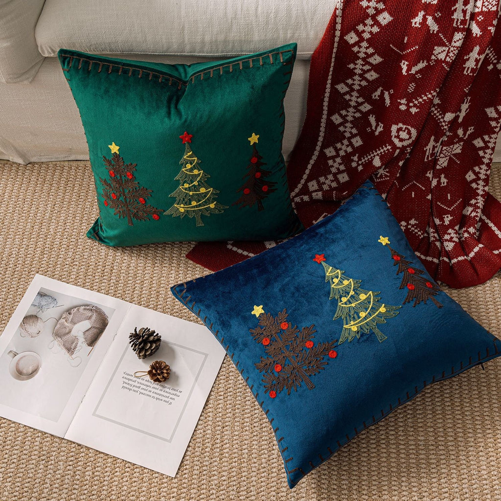 UK Velvet Christmas Cushion Cover Xmas Pillow Case Home Decor Christmas Tree 18"