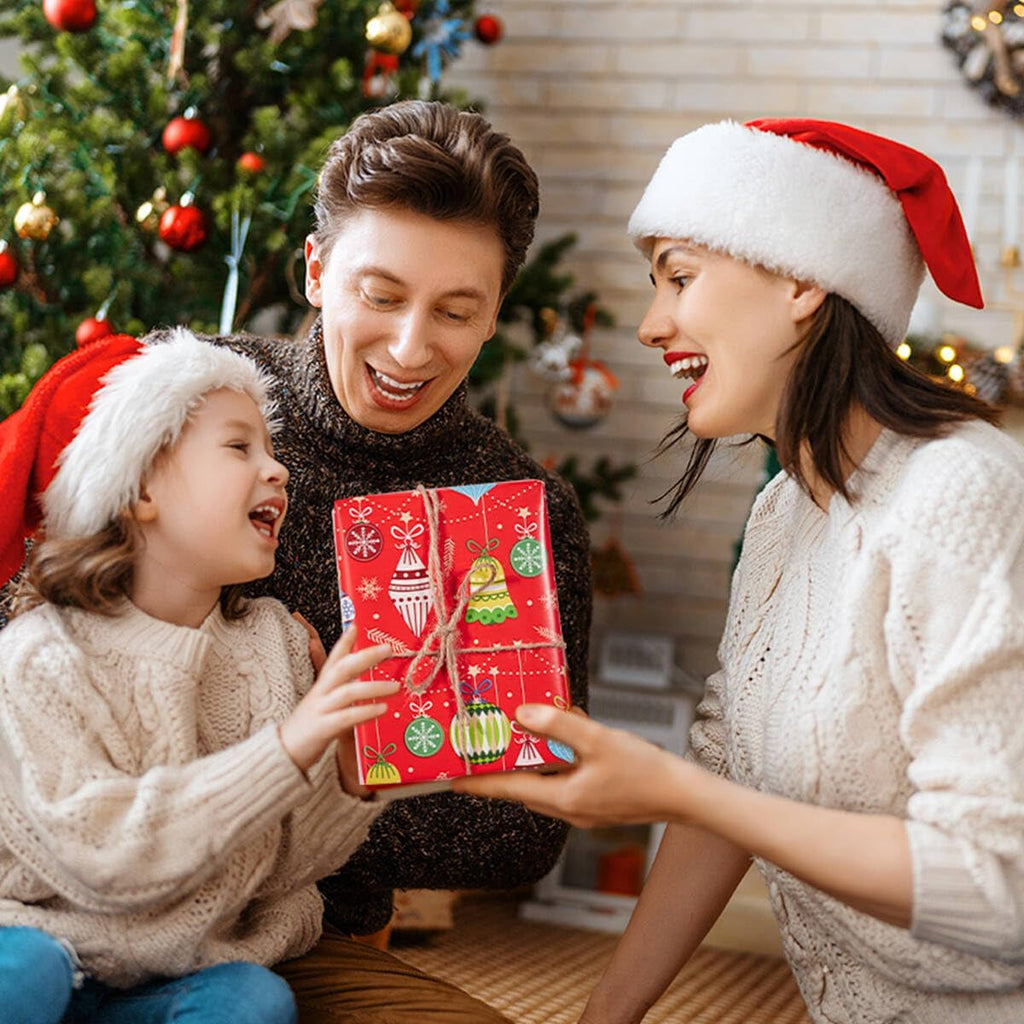 Christmas Wrapping Paper Roll,43Cm*12M Christmas Elements Collection Paper for Xmas Present (Red)