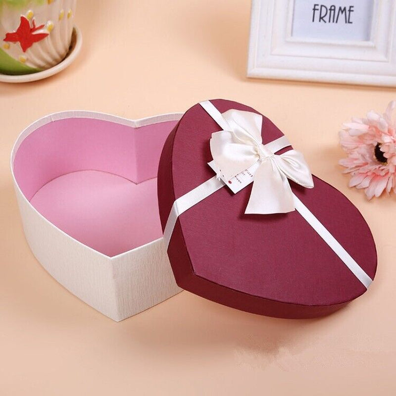 3Pcs Heart Shape Gift Box Packaging Bows Knot Storage Wrapping Christmas