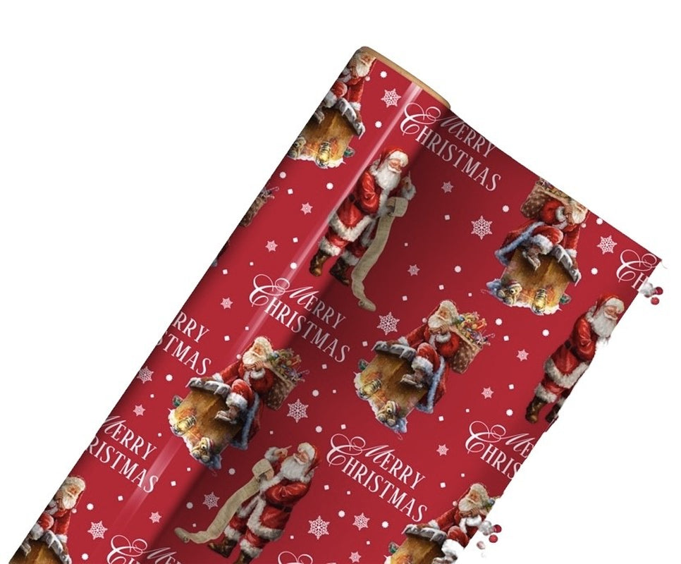 8M (2X4M) Traditional Christmas Gift Wrap Paper Roll- Red Santa Father Christmas