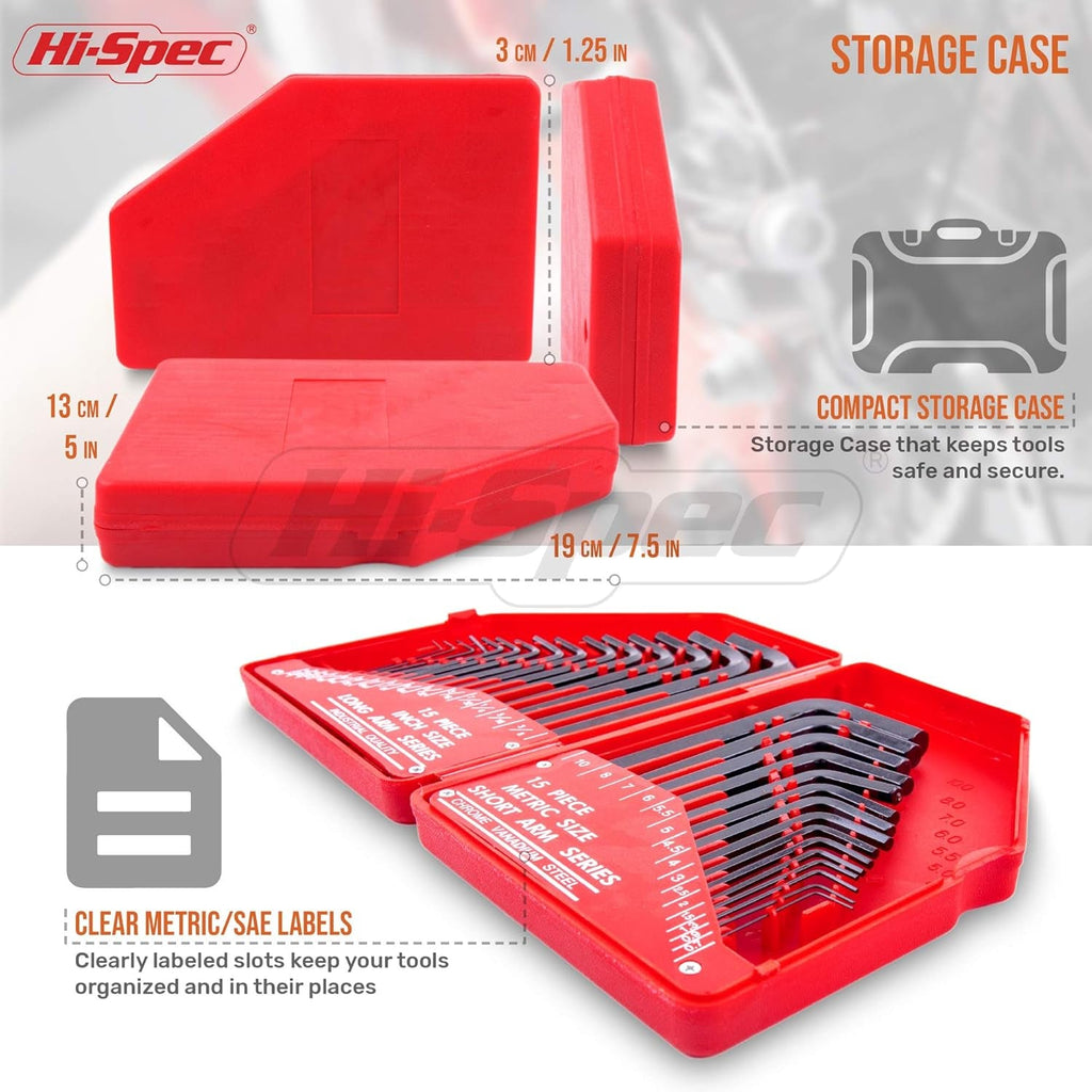 30Pc Imperial & Metric Hex Allen Key Wrench Folding Set with Small & Large Sizes. Includes Mini 0.035” up to Long 10Mm