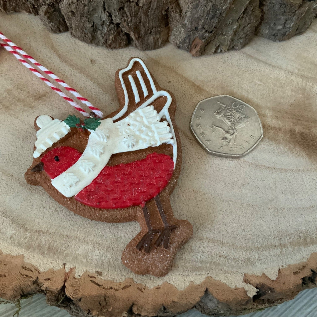 Iced Gingerbread Style Cookie Christmas Decoration Robin Jumper Gisela Graham