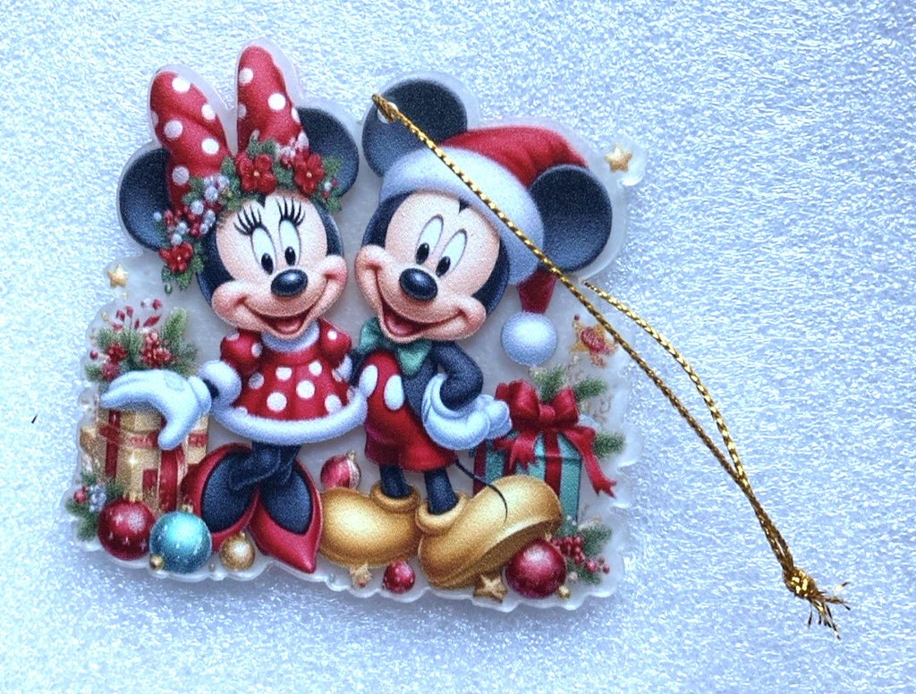 2D Acrylic Christmas Hanging Decoration - Mickey & Minnie - New