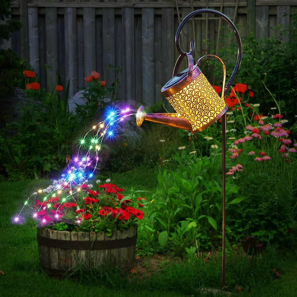 Solar Power LED String Light Watering Can Hollow Outdoor Garden Lamp Decor Xmas