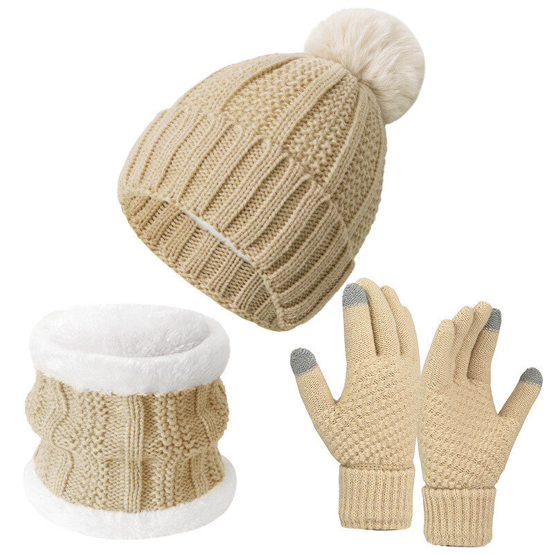 Womens Girls Thick Knit Hat Scarf and Touchscreen Gloves Set Knitted Winter Gift