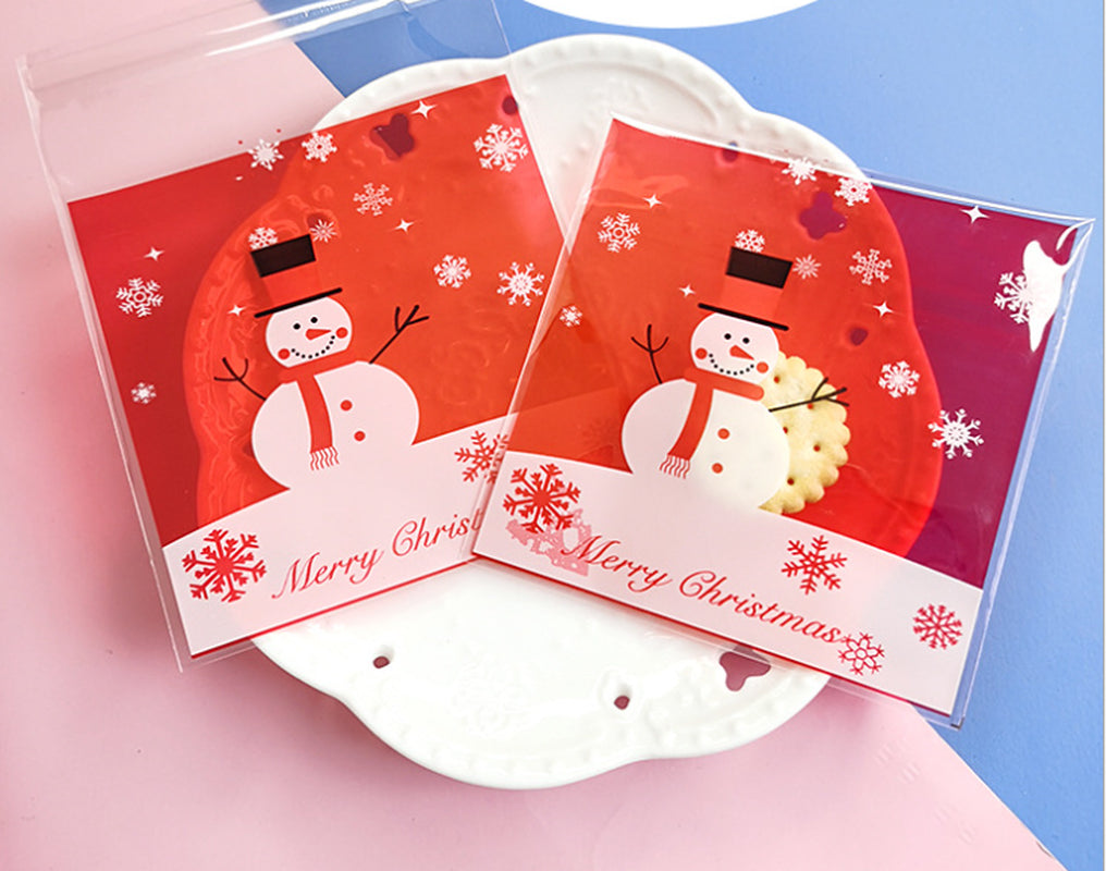 New Christmas 100Pcs Self Adhesive Bag Cookie Candy Gift Packaging Bags 10X10Cm