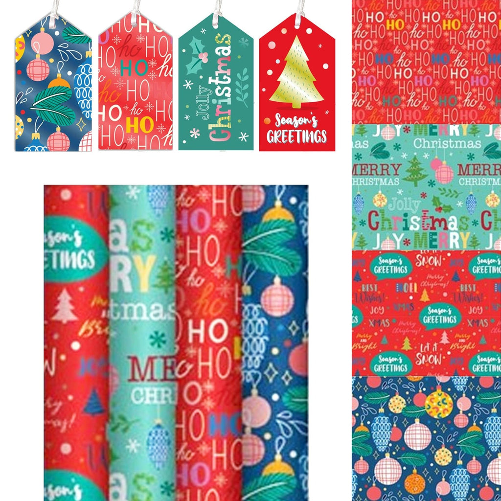 Christmas Wrapping Paper 16 Metres and 16 Gift Tags - Contemporary Christmas